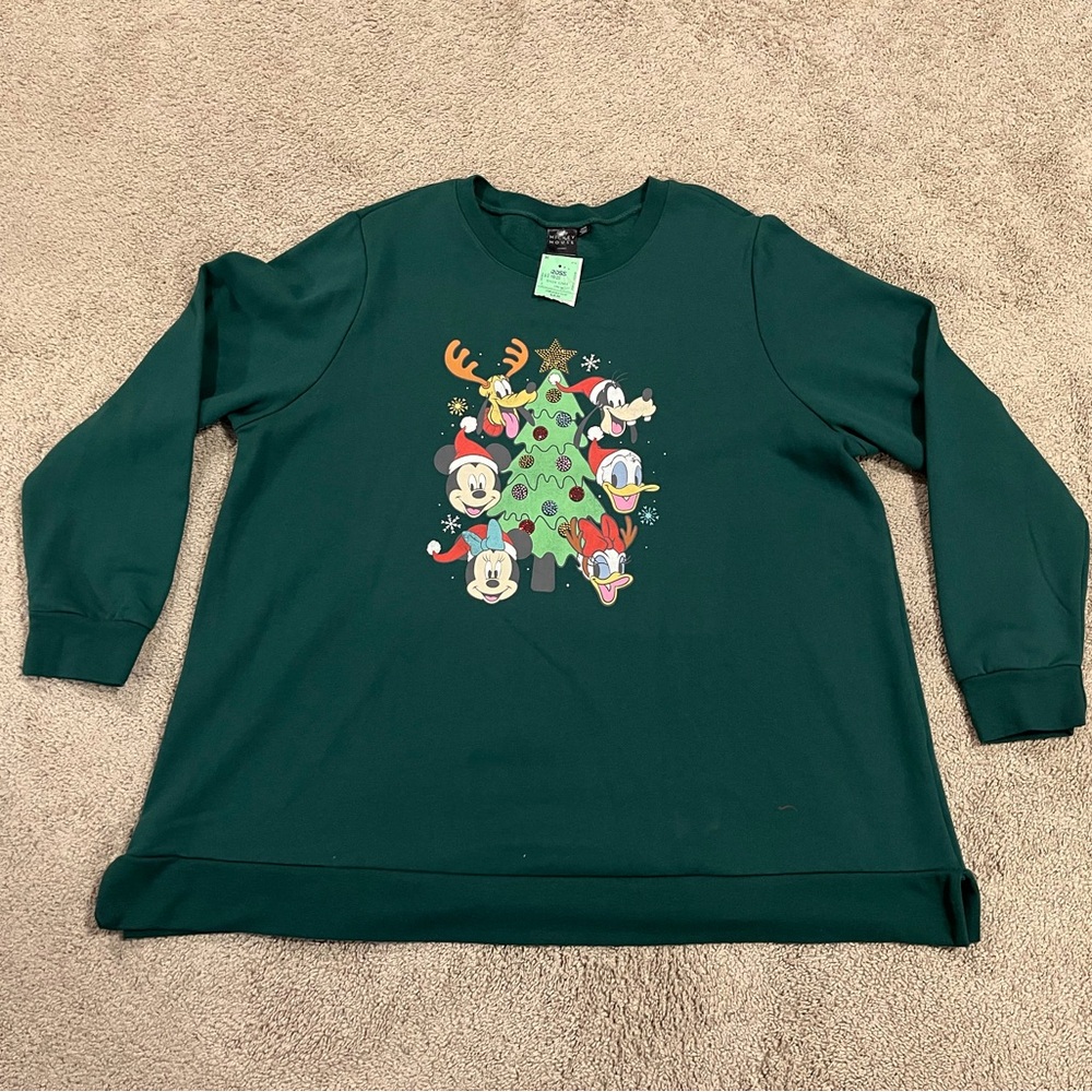 Disney Christmas Fab Five Women’s Plus Size 18/20 Green Sweatshirt NEW With Tags